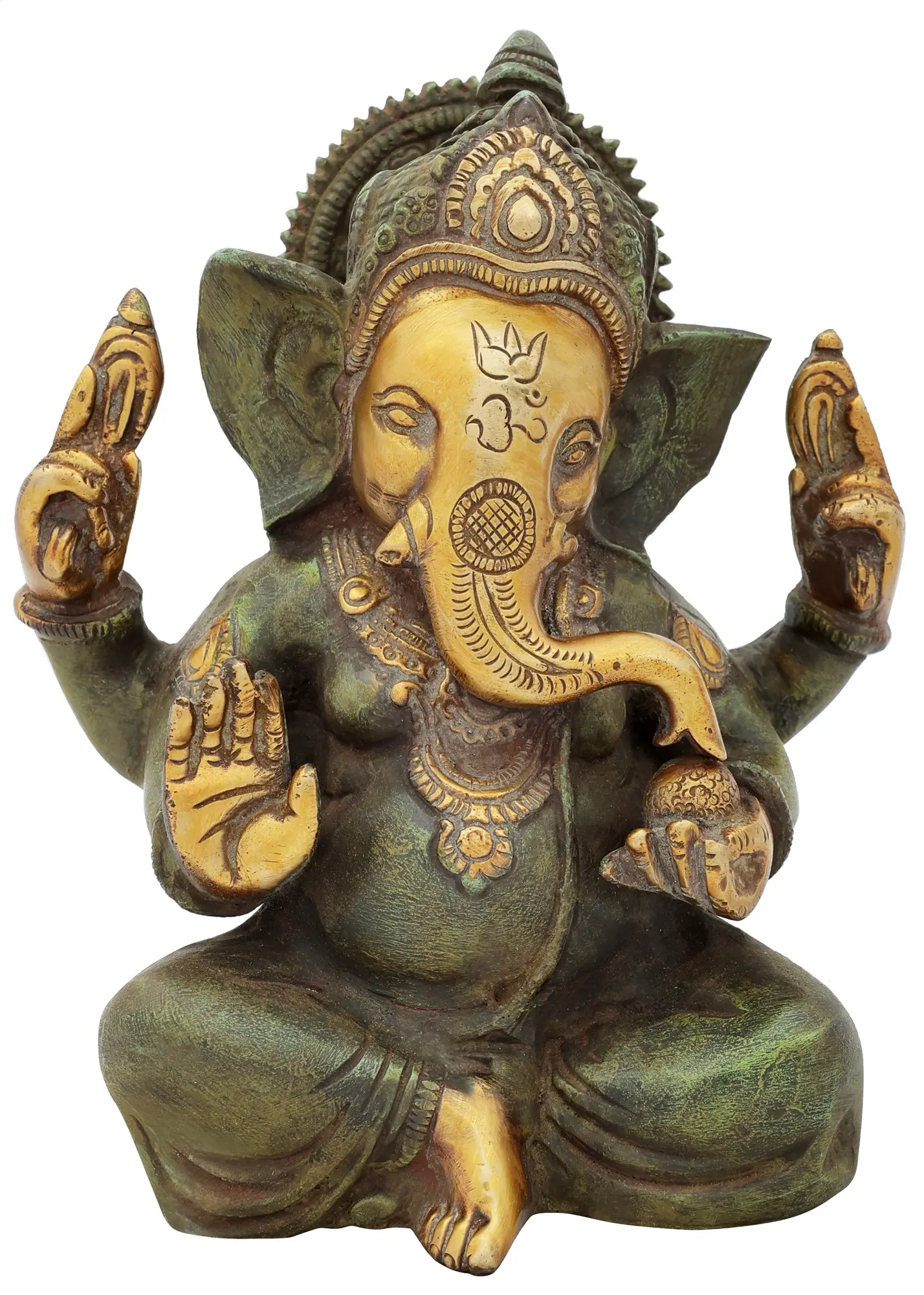 Brassaura® Lord Ganesha in Antique Green Finish | Pure Brass | Height 7 Inches & Weight 2 kgs