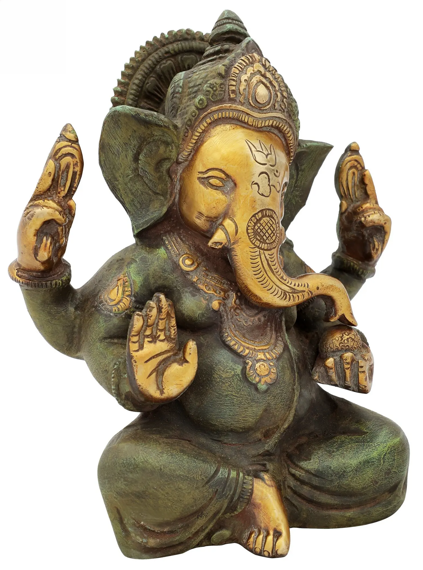 Brassaura® Lord Ganesha in Antique Green Finish | Pure Brass | Height 7 Inches & Weight 2 kgs