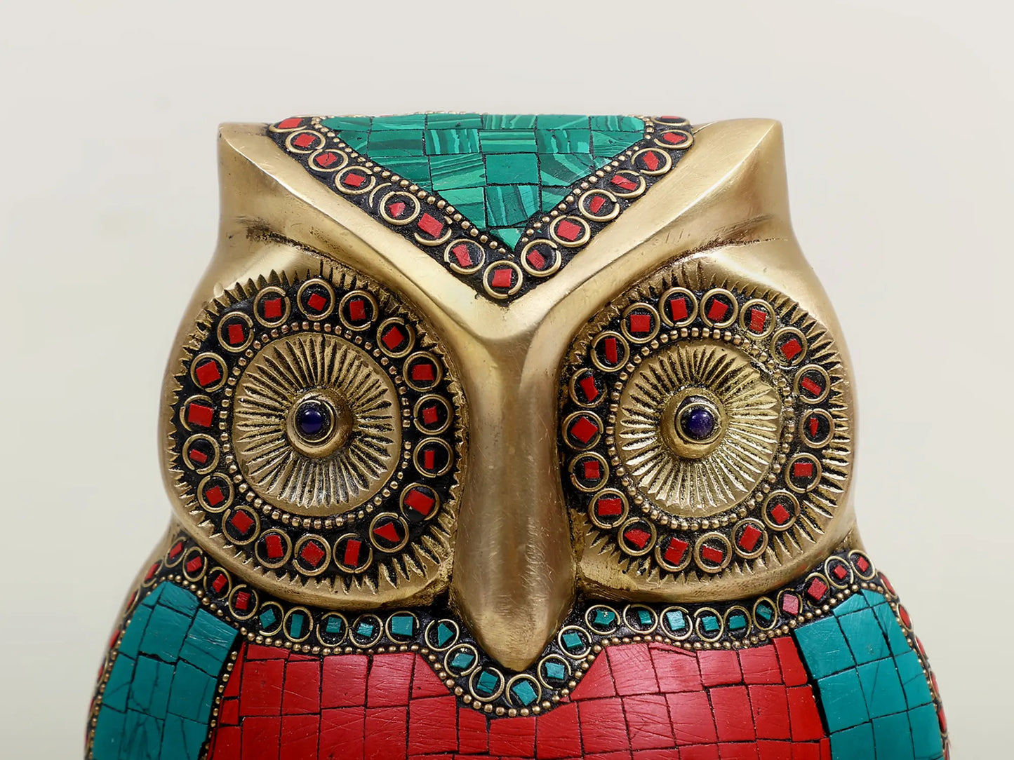 Brassaura® Decorative Brass Owl with Inlay Work | Pure Brass | Height 7 Inches & Weight 3.30 kgs