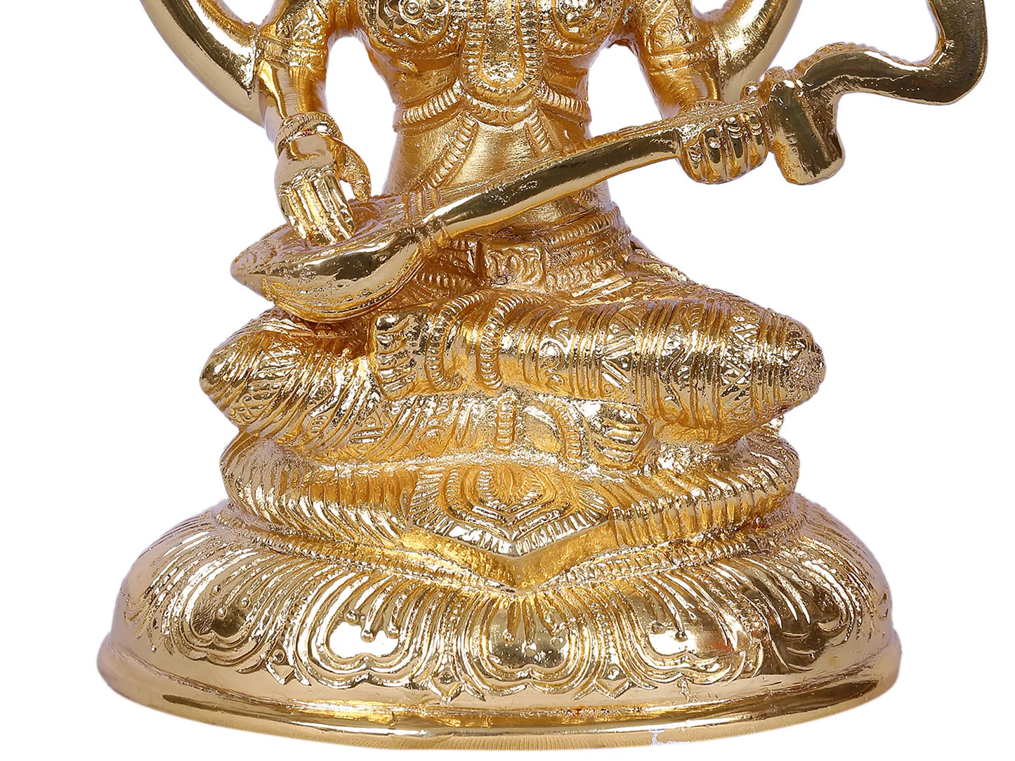 Brassaura® Gold Plated Goddess Saraswati Idol | Intricately Detailed Brass Sculpture | Height 7.5 Inches & Weight 1.85 kgs