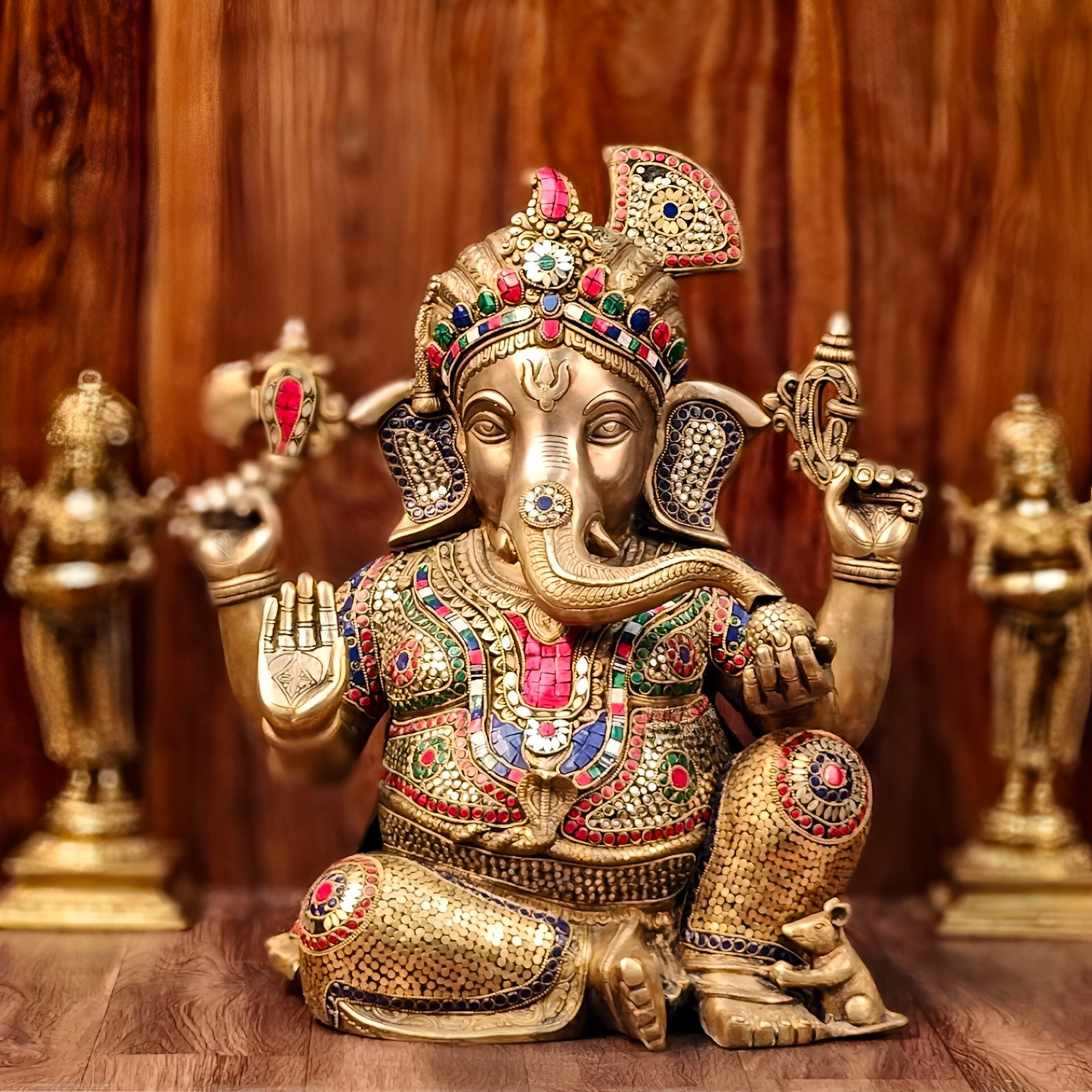 Brassaura™ Brass Lord Ganesha Idol with Turban | Handcrafted with Stonework & Brass Accents | Height 21 Inches & Weight 29.5 Kgs