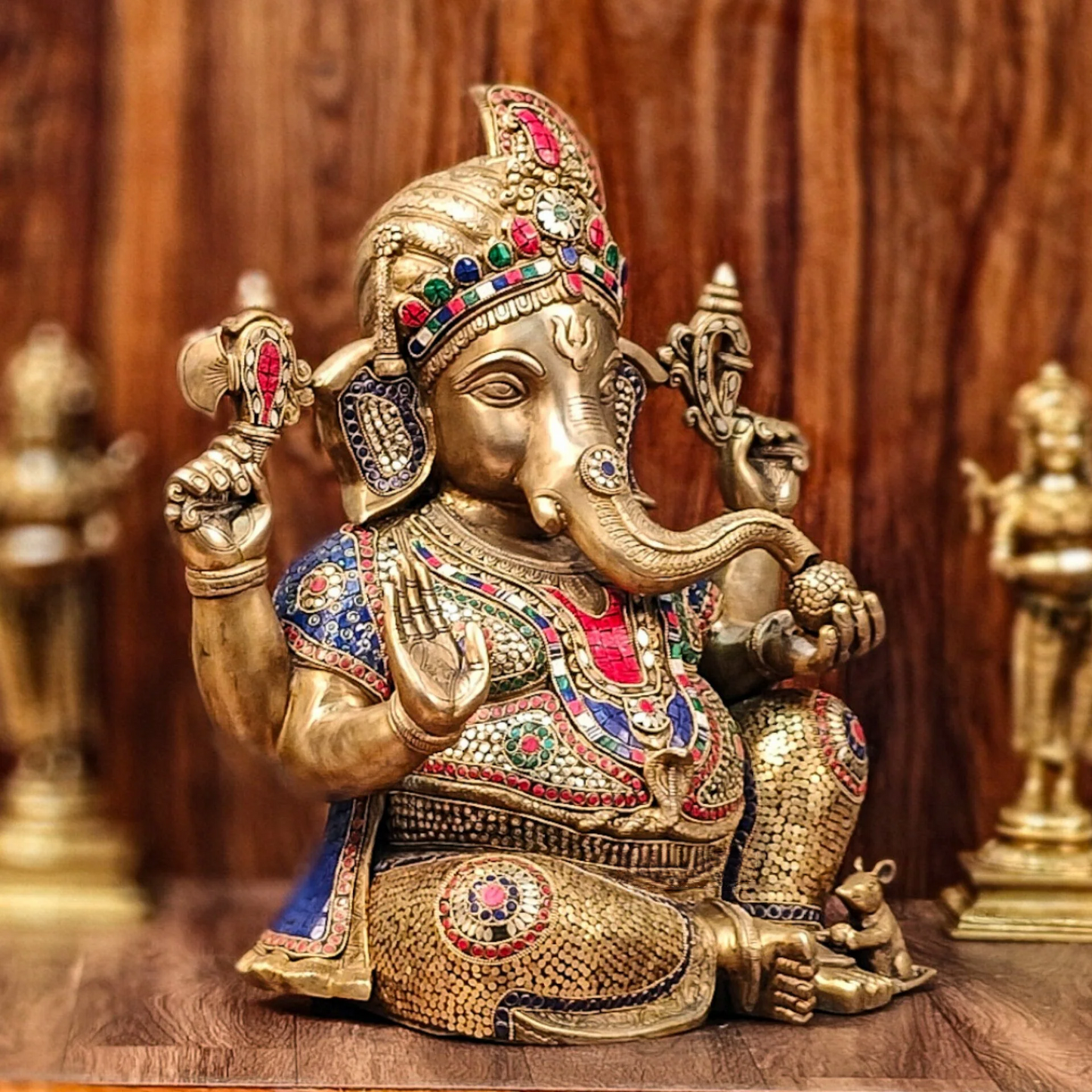 Brassaura™ Brass Lord Ganesha Idol with Turban | Handcrafted with Stonework & Brass Accents | Height 21 Inches & Weight 29.5 Kgs