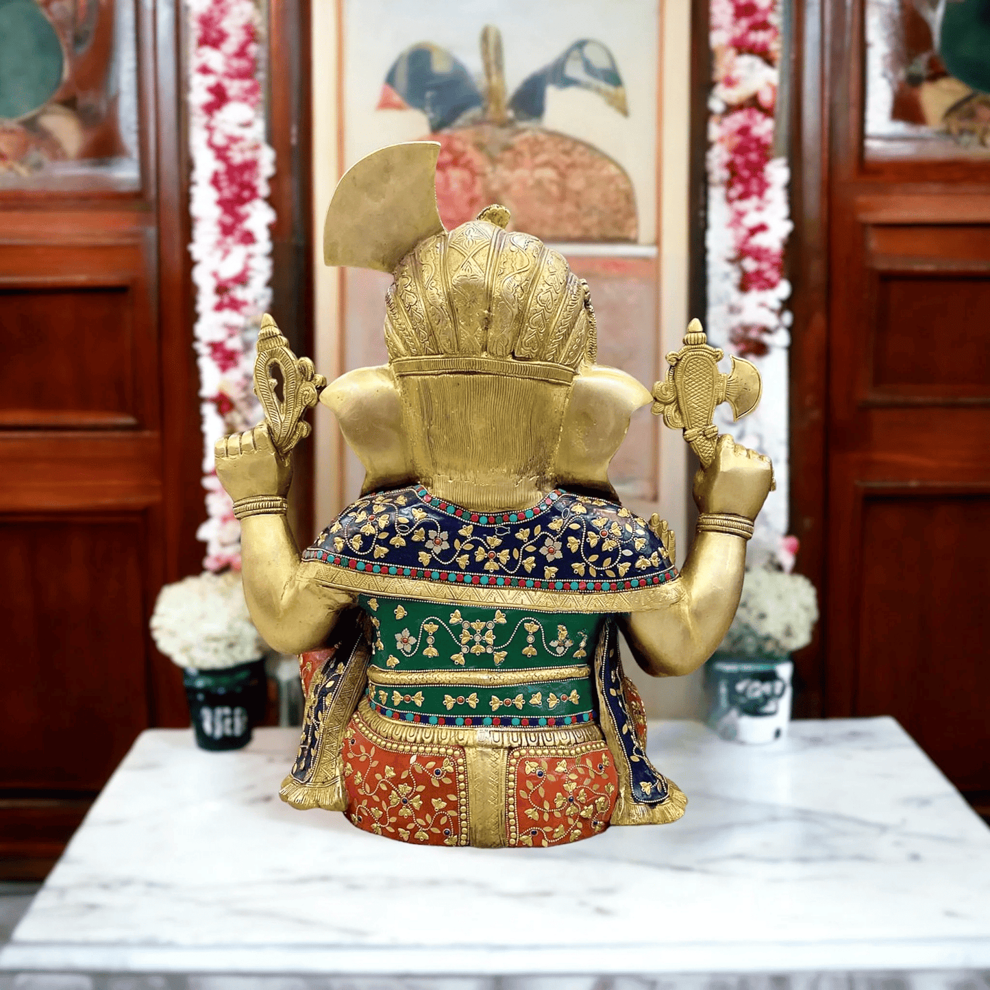 Brassaura® Brass Ganesha Wearing Turban with Natural Stone Studs | Height 21 Inches