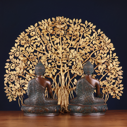 Brass Bhumisprasa Buddha Statue Weight 6.8 kg Kalpavriksha Tree Weight 18 kg