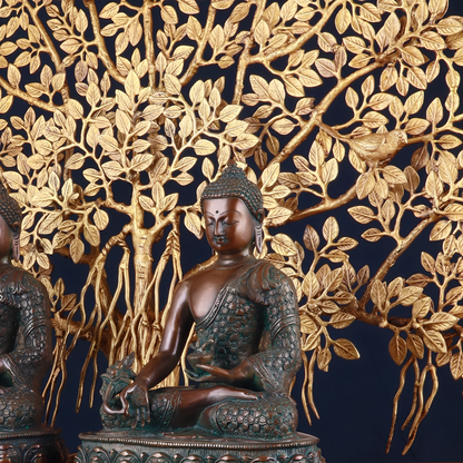 Brass Bhumisprasa Buddha Statue Weight 6.8 kg Kalpavriksha Tree Weight 18 kg