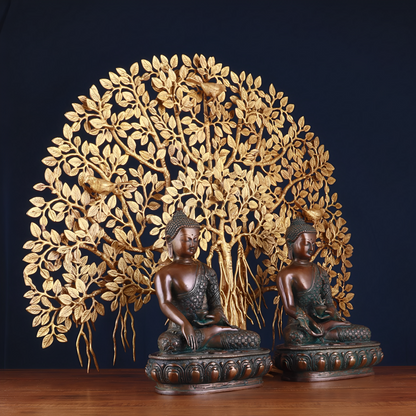 Brass Bhumisprasa Buddha Statue Weight 6.8 kg Kalpavriksha Tree Weight 18 kg