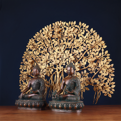 Brass Bhumisprasa Buddha Statue Weight 6.8 kg Kalpavriksha Tree Weight 18 kg