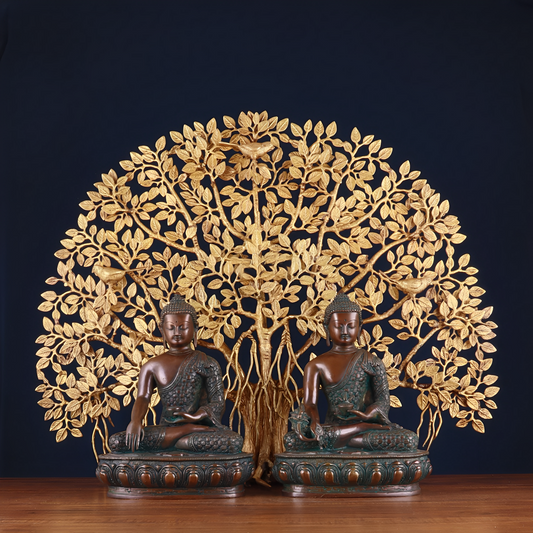 Brass Bhumisprasa Buddha Statue Weight 6.8 kg Kalpavriksha Tree Weight 18 kg