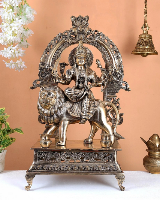 ब्रासोरा® वृंदावन वेणुगोपाल कृष्ण पीतल की प्रतिमा मोर के साथ | एंटीक नीला और सुनहरा रंग | ऊँचाई 20 इंच