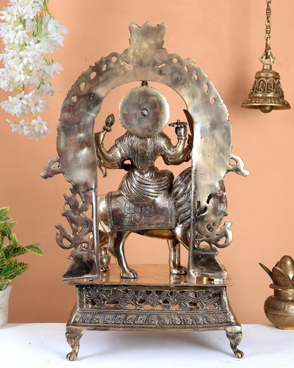 Brassaura® Premium Brass Goddess Durga Sitting on Lion Statue | Handcrafted Sherawali Maa Idol with Ornate Prabhavali Arch | Home Temple & Spiritual Décor | Height 26.5 Inches | Weight 25 Kgs