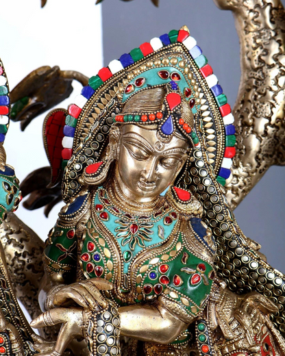 ब्रासोरा® वृंदावन वेणुगोपाल कृष्ण पीतल की प्रतिमा मोर के साथ | एंटीक नीला और सुनहरा रंग | ऊँचाई 20 इंच