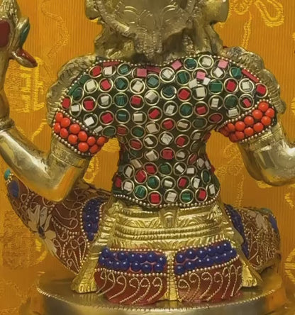 Brassaura™ Devotional Brass Gem Stone Work Laxmi Idol – Height 14.5 Inches & Weight 8.14 Kgs | Spiritual Home Idol