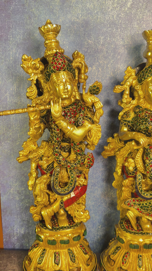 Brassaura™ Brass Radha Krishna Statues – 21 Inch Height, 18 Kg Pair | Handcrafted Indian Home Decor