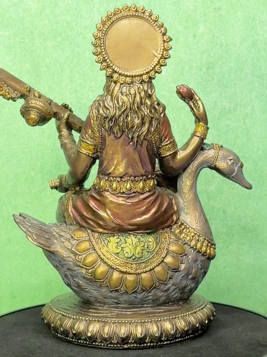 Brassaura™ Resin Saraswati Idol – Height 8 Inches & Weight 1 Kg | Elegant Home & Temple Décor