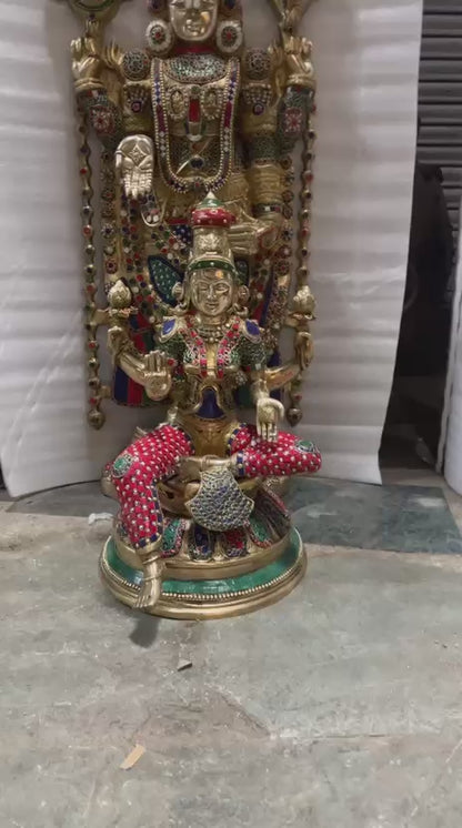 Brassaura™ Brass Tirupati Balaji & Goddess Lakshmi Pair | Height 48 Inches , Weight 71 Kgs (Combined) | Handcrafted Divine Ensemble