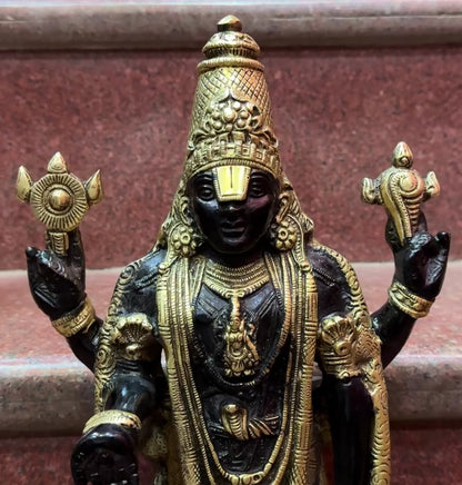 Brass Balaji Standing on Lotus Base, Fine Craftsmanship, Black & Gold Finish 15.5"  Weight 5.84 kg