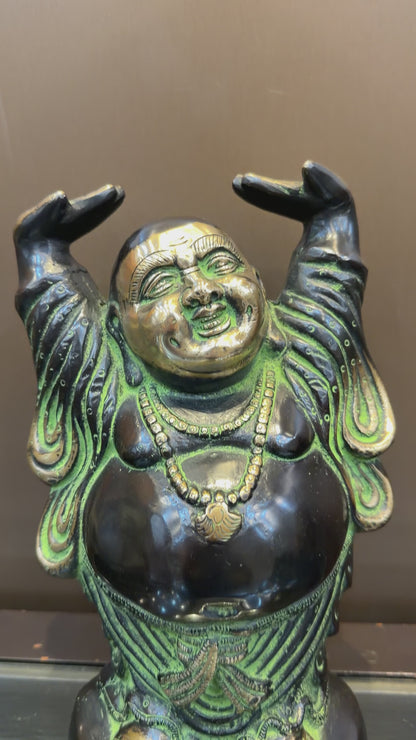 Brassaura® Brass Standing Laughing Buddha Statue | Height 12 Inches
