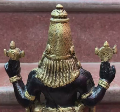 Brass Balaji Standing on Lotus Base, Fine Craftsmanship, Black & Gold Finish 15.5"  Weight 5.84 kg