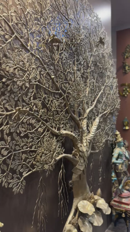 Brassaura™ Handcrafted Brass Tree Wall Hanging – Height 75 Inches & Weight 60.3 Kgs | Temple Wall Décor