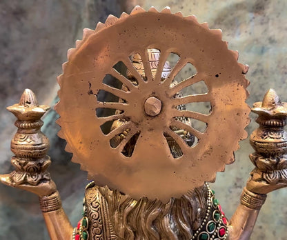 Brassaura™ Artistic Brass Gem Stone Work Laxmi Idol – Height 11 Inches & Weight 6.25 Kgs | Spiritual Goddess Statue