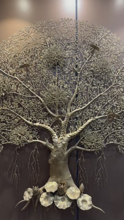 Brassaura™ Handcrafted Brass Tree Wall Hanging – Height 75 Inches & Weight 60.3 Kgs | Temple Wall Décor