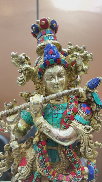 Brass Gem Stone Work Krishna Weight 16 Kg And Height 29 Inch