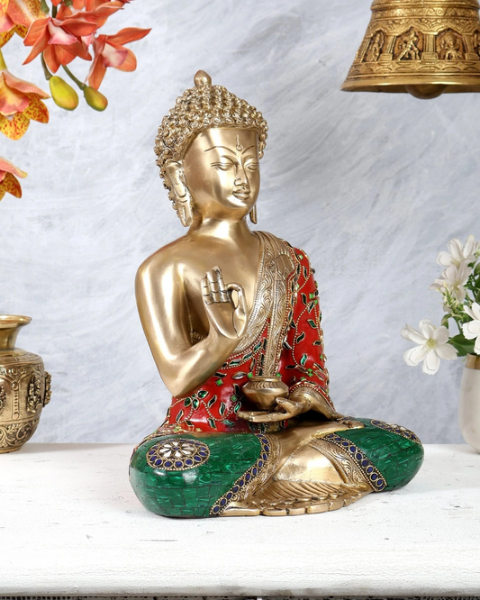 Brassaura® Brass Buddha Blessing Buddha Statue | Height 12 Inches