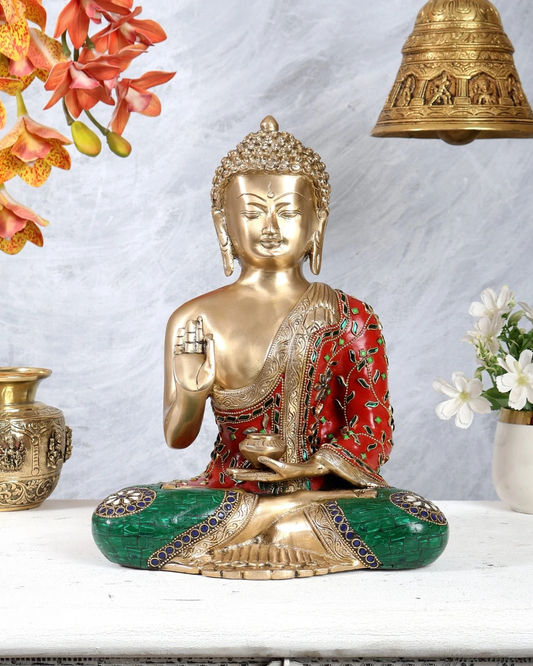 Brassaura® Brass Buddha Blessing Buddha Statue | Height 12 Inches