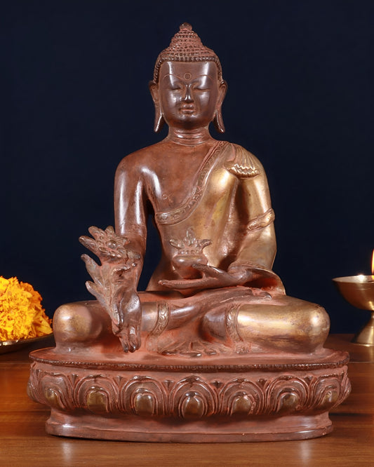 Brass Bhumisprasa Vintage Buddha Statue Weight 2.730 kg & Height 9.5 Inch
