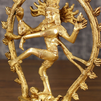 Brassaura™ Pure Brass Dancing Shiva Nataraja with Oval Arch | Handcrafted Spiritual Showpiece | Weight 1.2 Kgs | Height 9 Inches