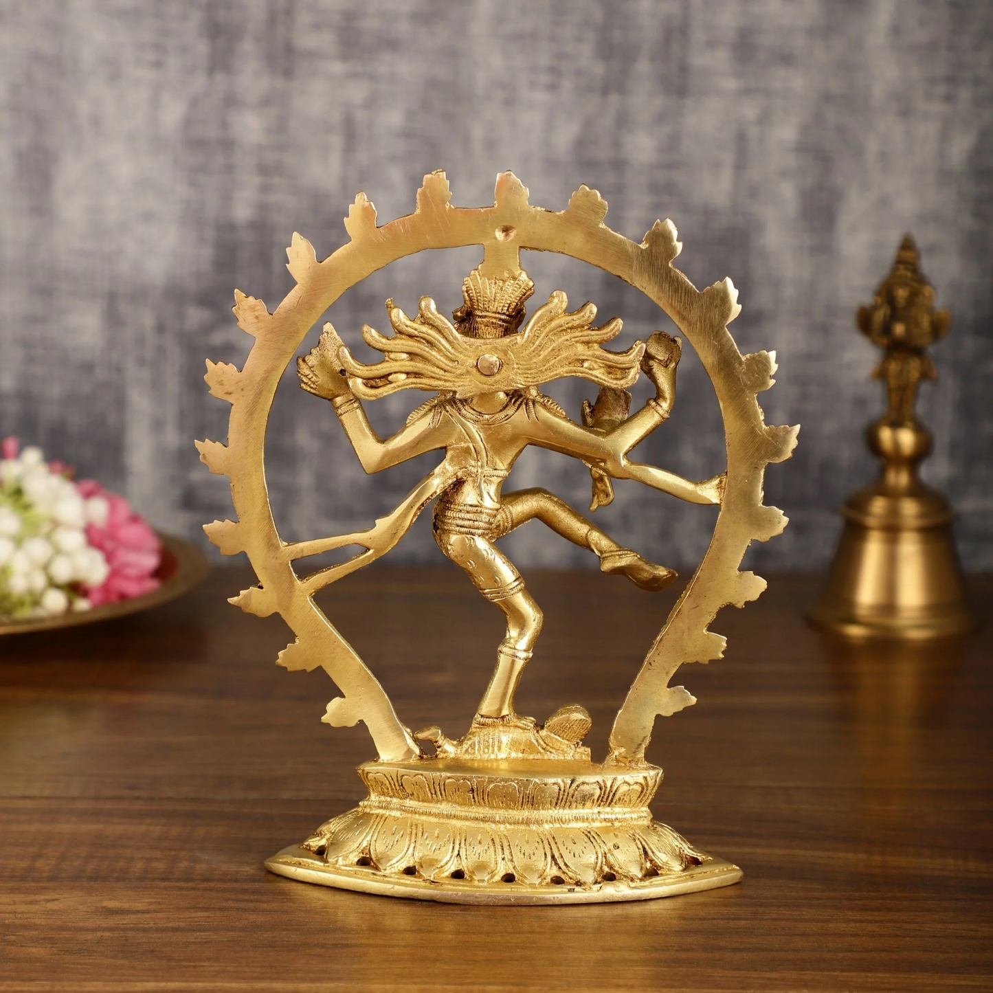 Brassaura™ Pure Brass Dancing Shiva Nataraja with Oval Arch | Handcrafted Spiritual Showpiece | Weight 1.2 Kgs | Height 9 Inches