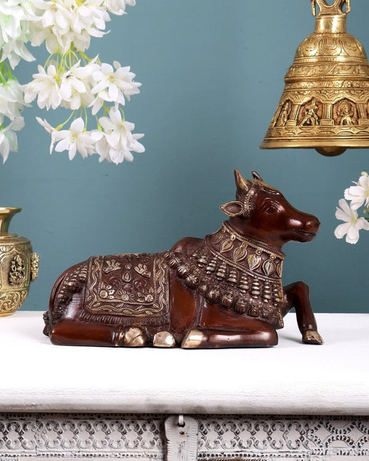 Brassaura® Brass Engraved Nandi Statue | Height 6 Inches