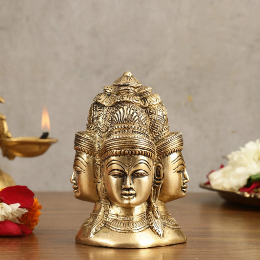 Brassaura™ Pure Brass Four Faces Shiva Mukhalingam (Charmukha) | Height 5 Inches | Weight 1.2 Kgs | Spiritual Decor