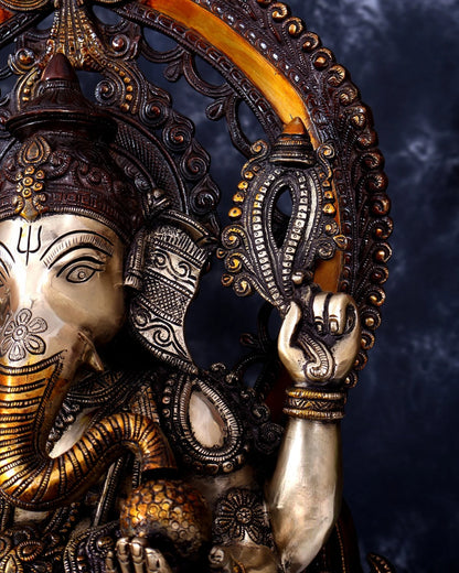 ब्रासोरा® वृंदावन वेणुगोपाल कृष्ण पीतल की प्रतिमा मोर के साथ | एंटीक नीला और सुनहरा रंग | ऊँचाई 20 इंच