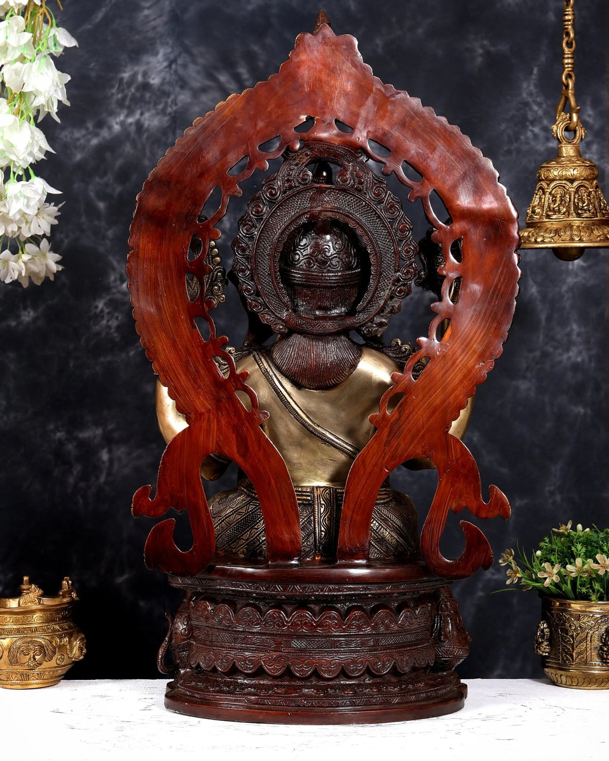 ब्रासोरा® वृंदावन वेणुगोपाल कृष्ण पीतल की प्रतिमा मोर के साथ | एंटीक नीला और सुनहरा रंग | ऊँचाई 20 इंच