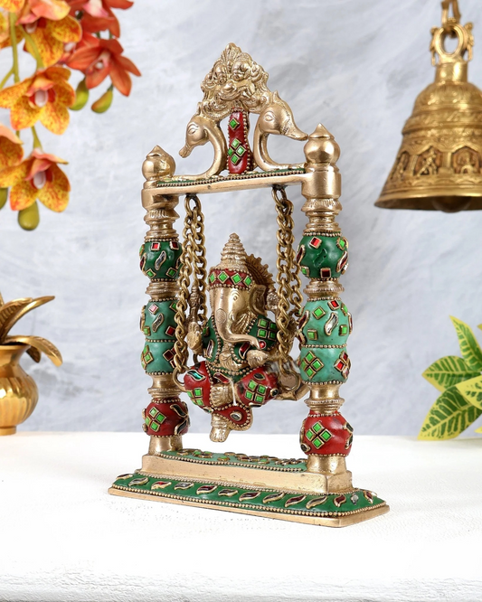 Brassaura® Brass Ganesha Swing Statue | Height 8 Inches