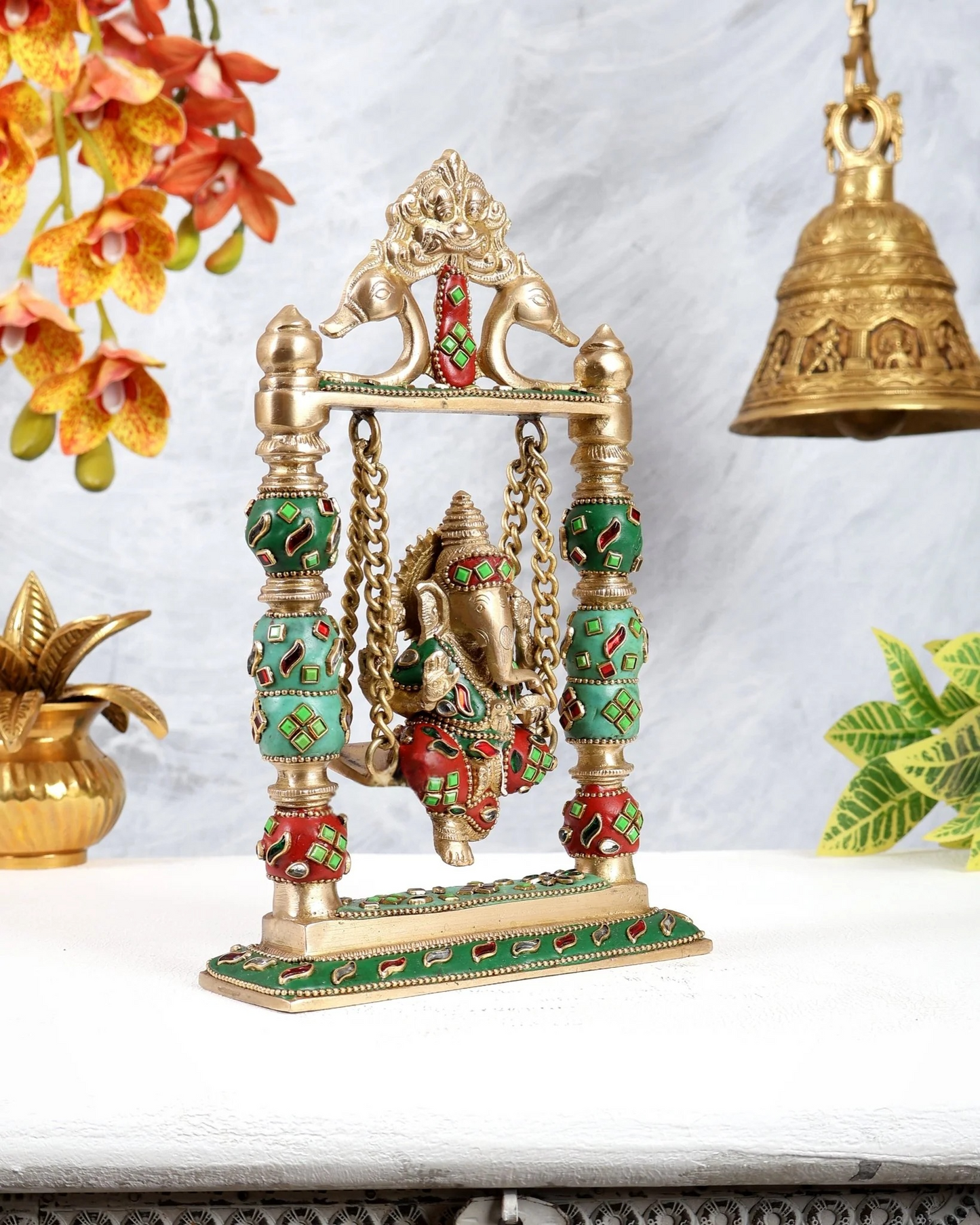 Brassaura® Brass Ganesha Swing Statue | Height 8 Inches