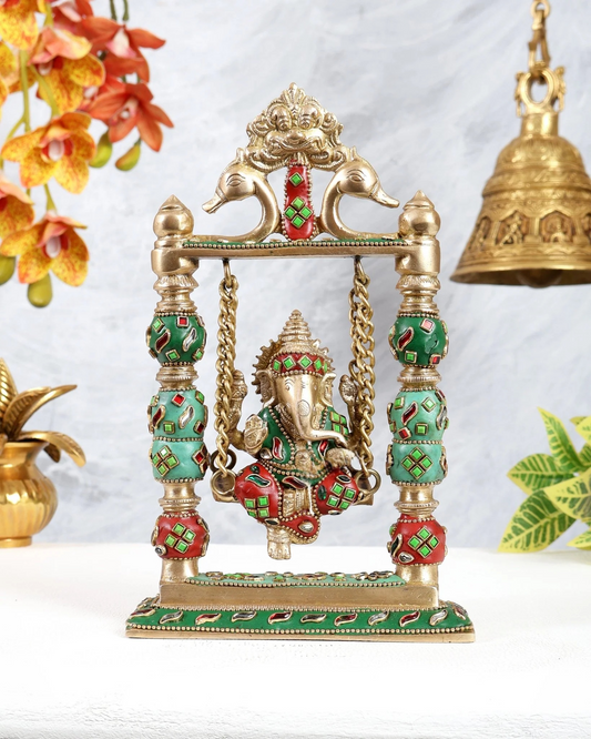 Brassaura® Brass Ganesha Swing Statue | Height 8 Inches