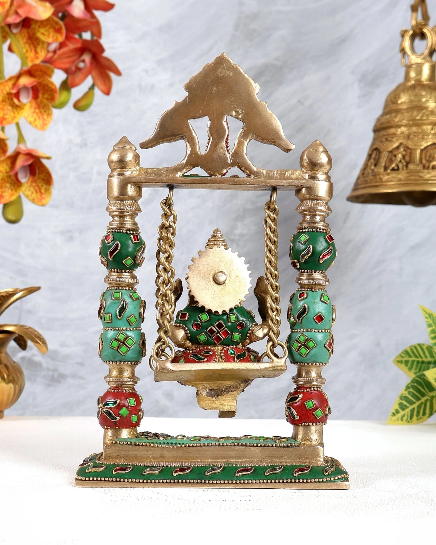 Brassaura® Brass Ganesha Swing Statue | Height 8 Inches