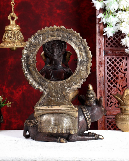 ब्रासोरा® वृंदावन वेणुगोपाल कृष्ण पीतल की प्रतिमा मोर के साथ | एंटीक नीला और सुनहरा रंग | ऊँचाई 20 इंच