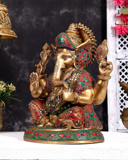 ब्रासोरा® वृंदावन वेणुगोपाल कृष्ण पीतल की प्रतिमा मोर के साथ | एंटीक नीला और सुनहरा रंग | ऊँचाई 20 इंच