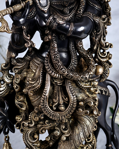 Brassaura® Brass Krishna with Cow Idol | Height 27 Inches