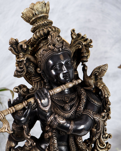 Brassaura® Brass Krishna with Cow Idol | Height 27 Inches