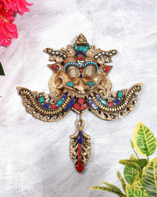 Brassaura® Pure Superfine Brass Handcrafted Kirti Mukha Yali Wall Hanging with Ganesha | Auspicious Brass Wall Décor & Nazar Battu for Home Temple & Entrance | 11 Inches, 1.9 Kg