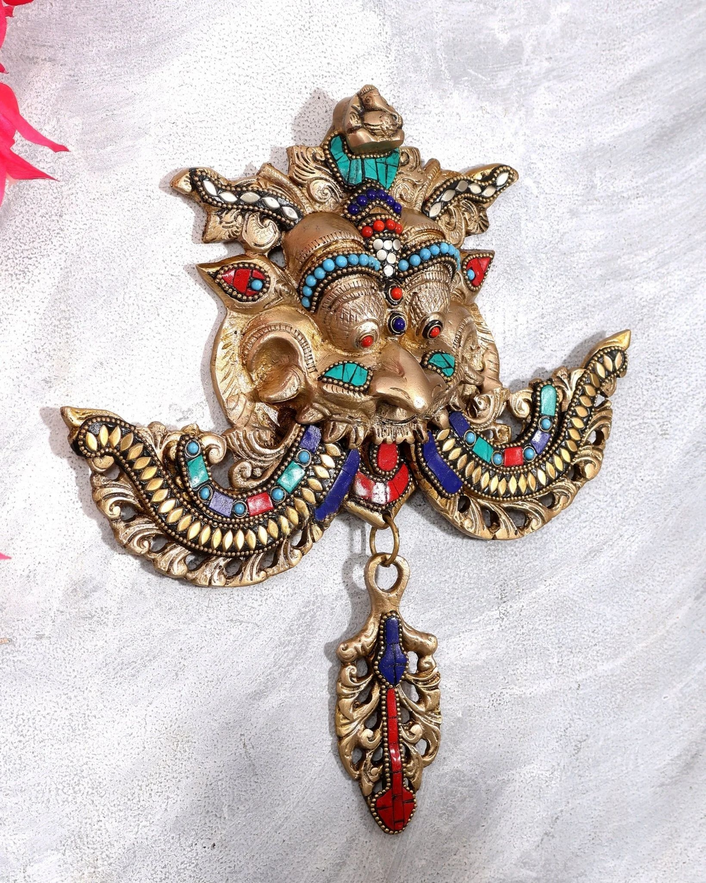 Brassaura® Pure Superfine Brass Handcrafted Kirti Mukha Yali Wall Hanging with Ganesha | Auspicious Brass Wall Décor & Nazar Battu for Home Temple & Entrance | 11 Inches, 1.9 Kg