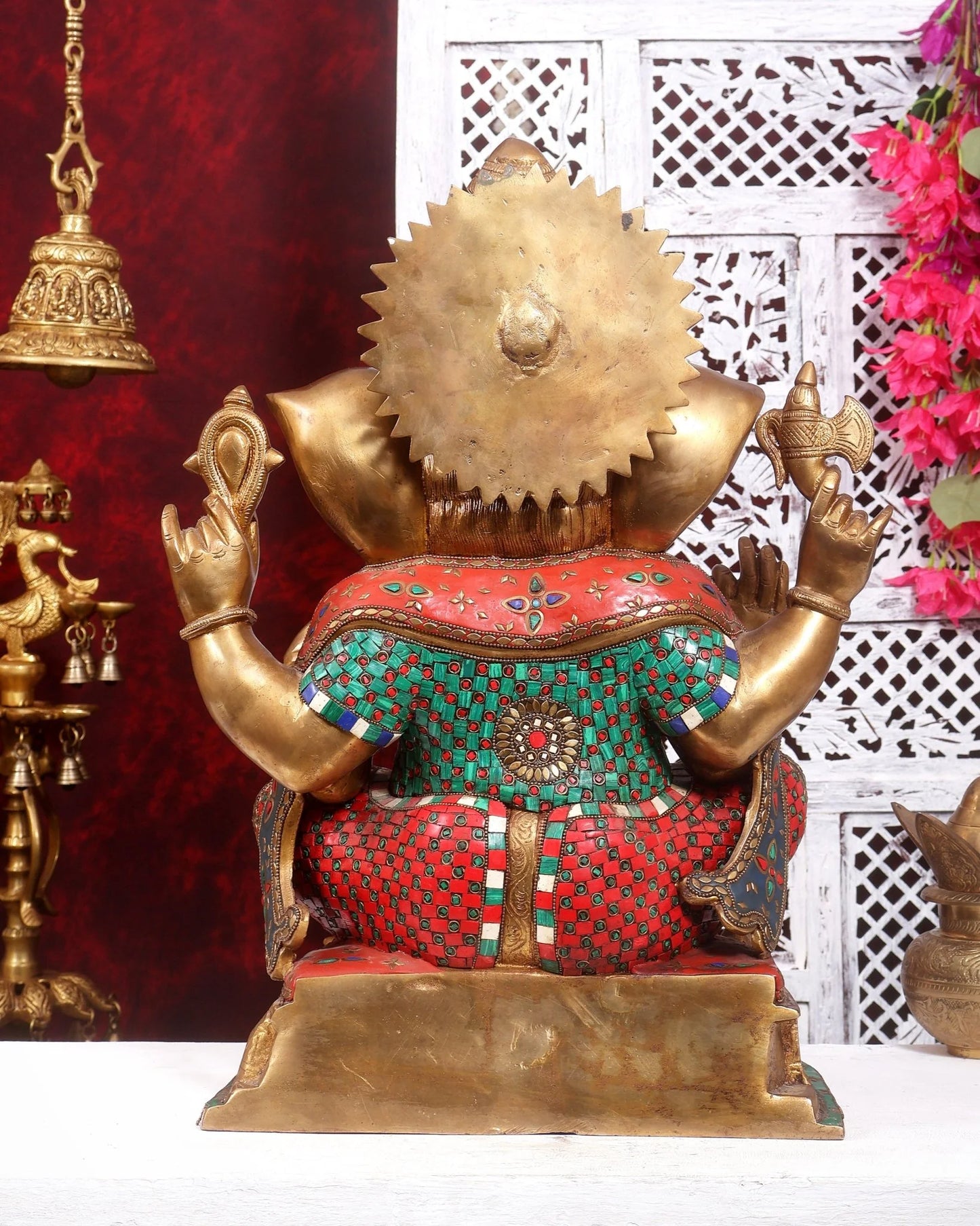 ब्रासोरा® वृंदावन वेणुगोपाल कृष्ण पीतल की प्रतिमा मोर के साथ | एंटीक नीला और सुनहरा रंग | ऊँचाई 20 इंच