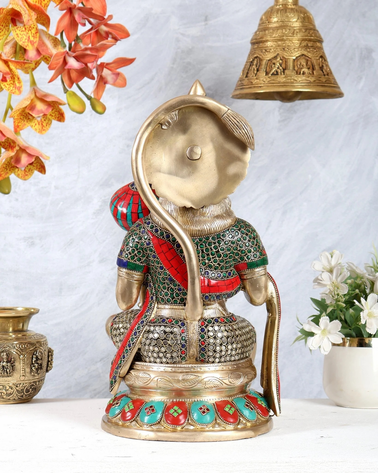 Brassaura® Brass Hanuman Idol with Stonework | Height 15 Inches