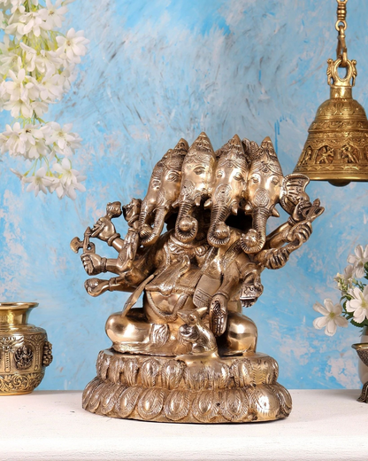 Brassaura® Brass Panchmukhi Ganesha Statue | Height 13 Inches