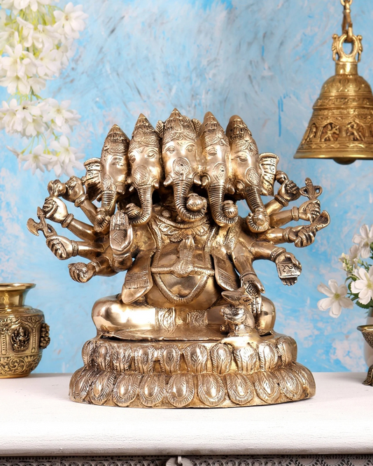 Brassaura® Brass Panchmukhi Ganesha Statue | Height 13 Inches