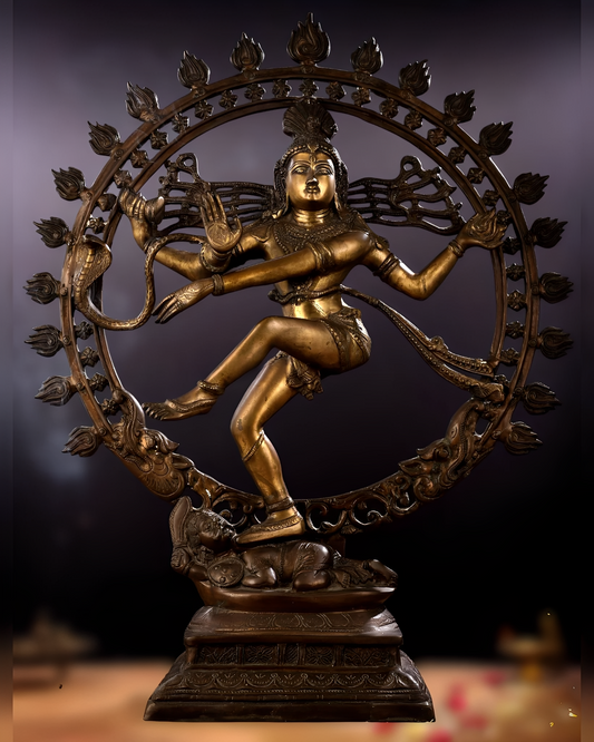 Brassaura® Pure Brass Nataraja Statue in Chola Antique Tone | Height 33 Inches | Temple & Home Décor